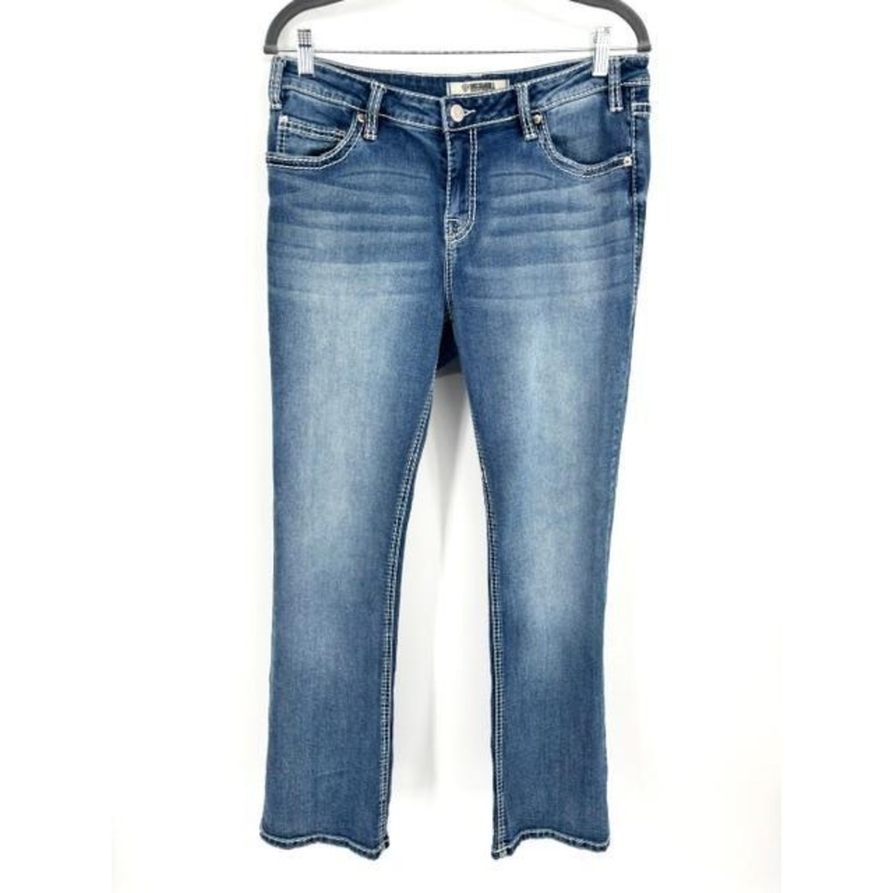 Rock & Roll Mid Rise Stretch Cowhide Embellished Bootcut Jeans Size 32 Cowgirl